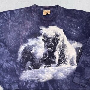 VTG 90s The Mountain Buffalo Long Sleeve T Shirt Large Purple Tie Dye Bison